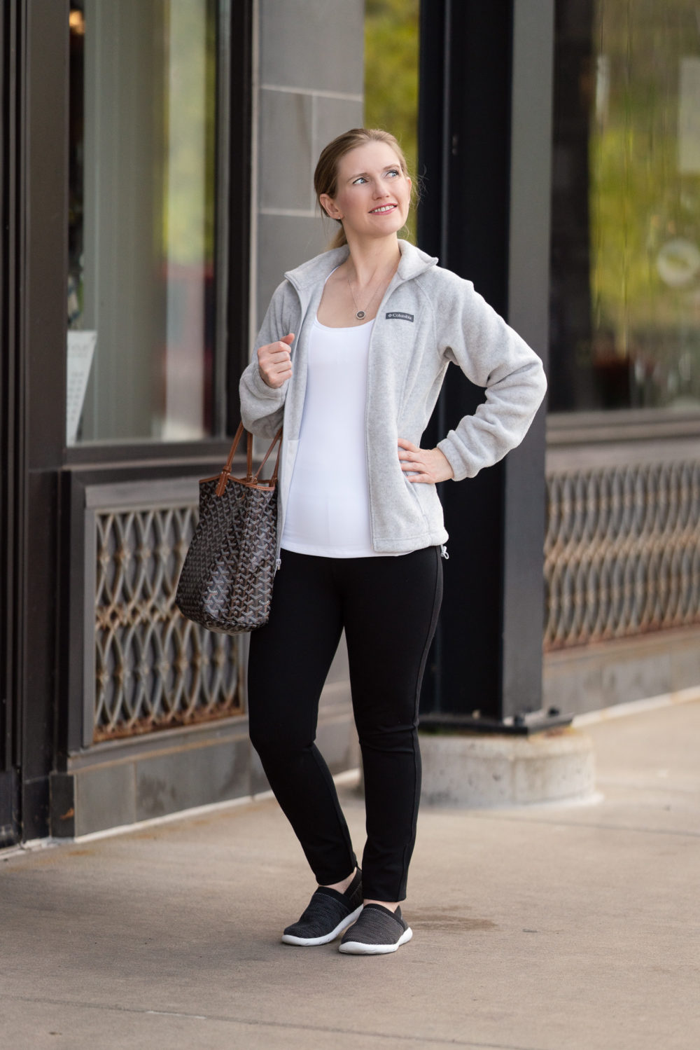 Petite Fashion Blog | Columbia Fleece Jacket | Isotoner Zenz | Goyard Tote