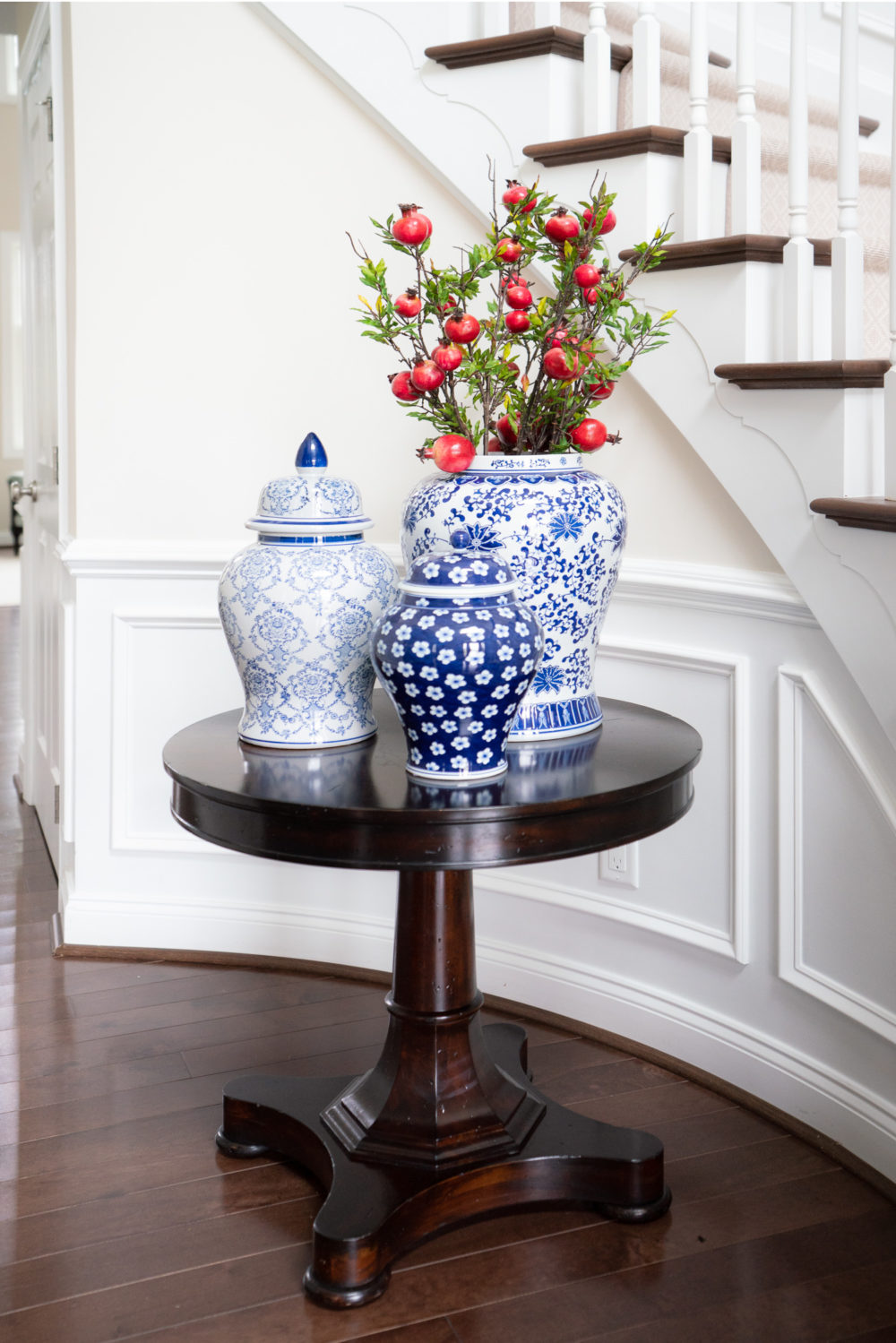 Petite Fashion Blog | Fall Home Decor Inspiration | Blue Ginger Jars | Faux Pomegranate 