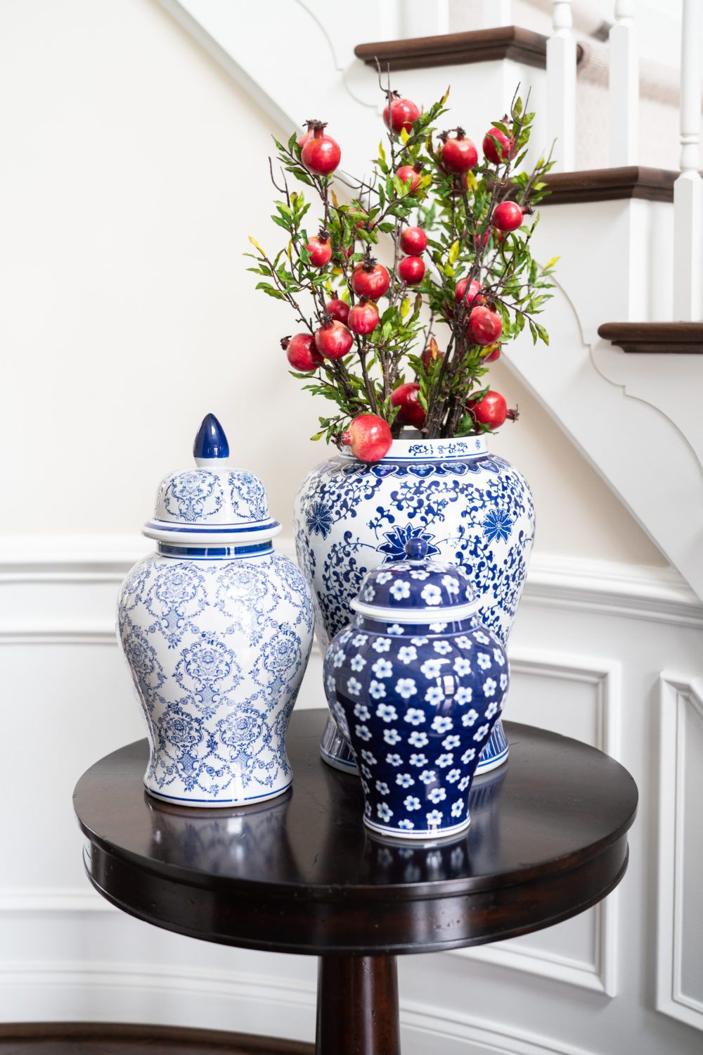 Petite Fashion Blog | Fall Home Decor Inspiration | Blue Ginger Jars | Faux Pomegranate 