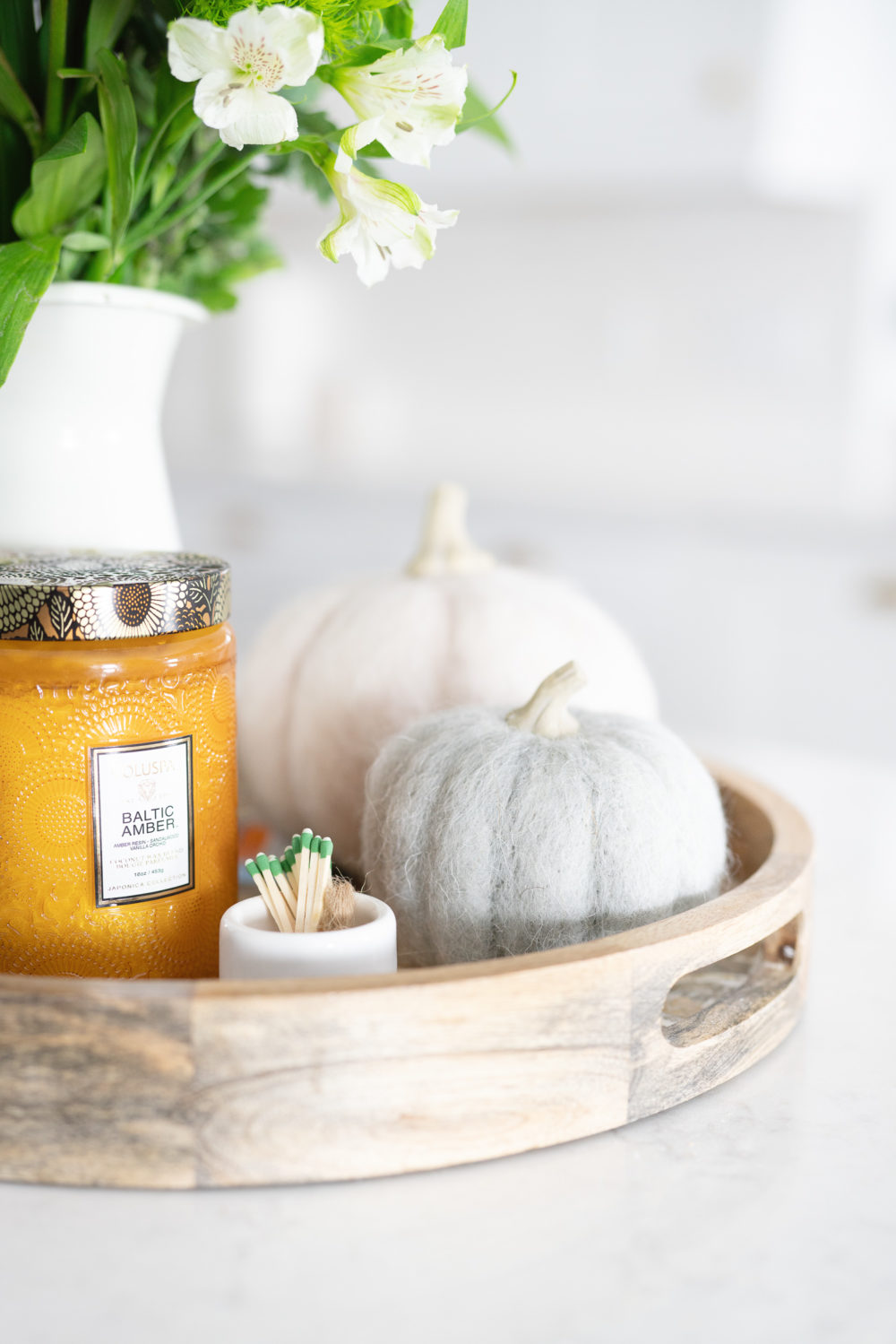 Petite Fashion Blog | Fall Home Decor Inspiration | Felt Pumpkins | Terrain Pumpkins | Voluspa Candle