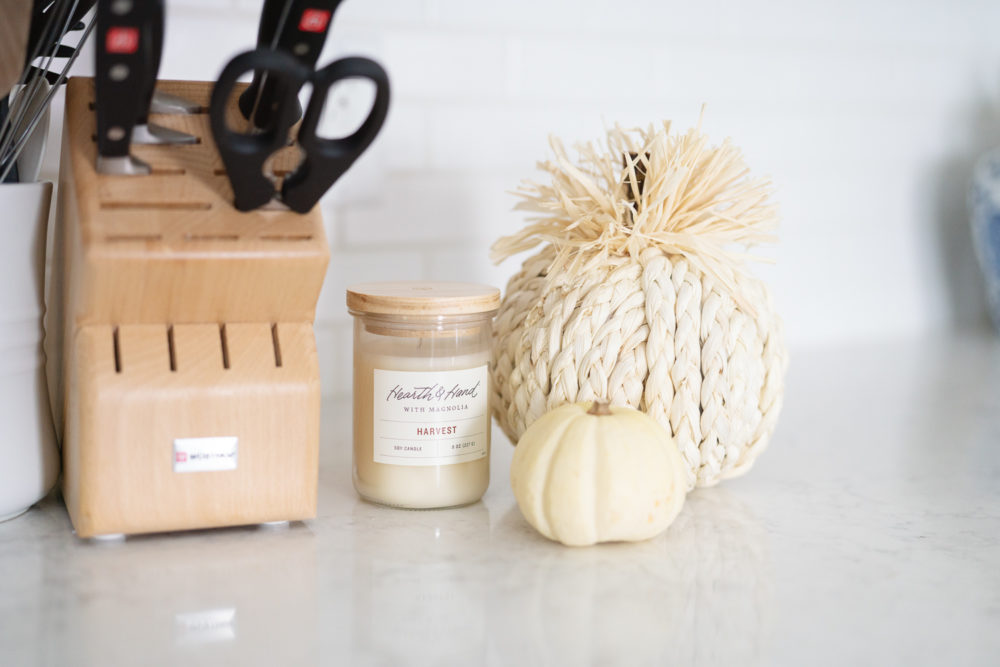 Petite Fashion Blog | Fall Home Decor Inspiration | Hearth and Home Candle | Rope Pumpkin