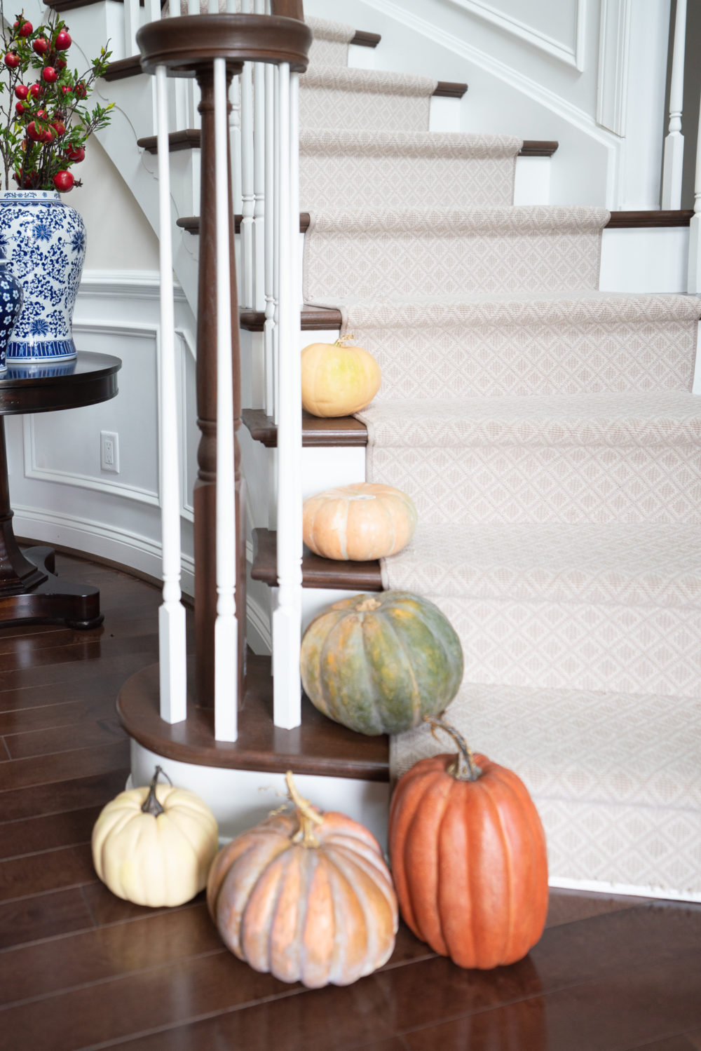 Petite Fashion Blog | Fall Home Decor Inspiration | Pumpkins on Stairs