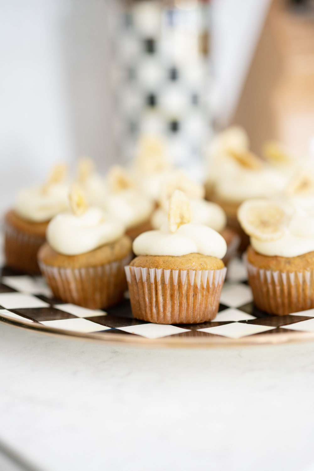 Petite Fashion Blog | Mackenzie Childs Royal Check | Banana Cupcakes with Cream Cheese Frosting
