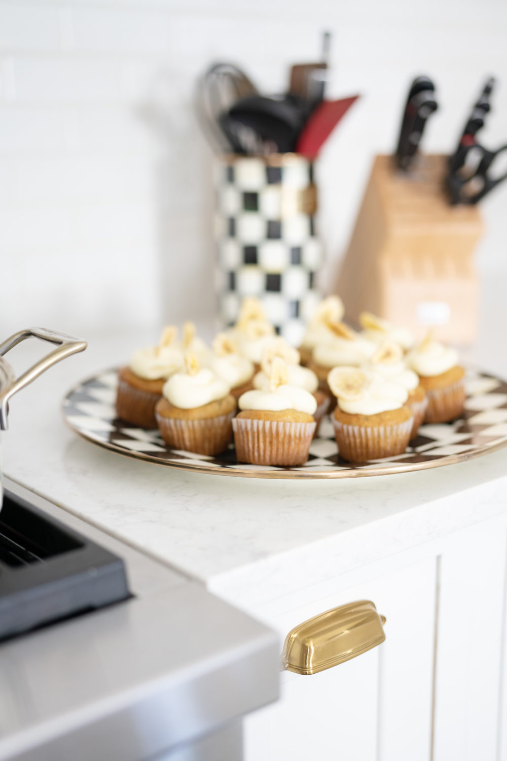 Petite Fashion Blog | Mackenzie Childs Royal Check | Banana Cupcakes with Cream Cheese Frosting