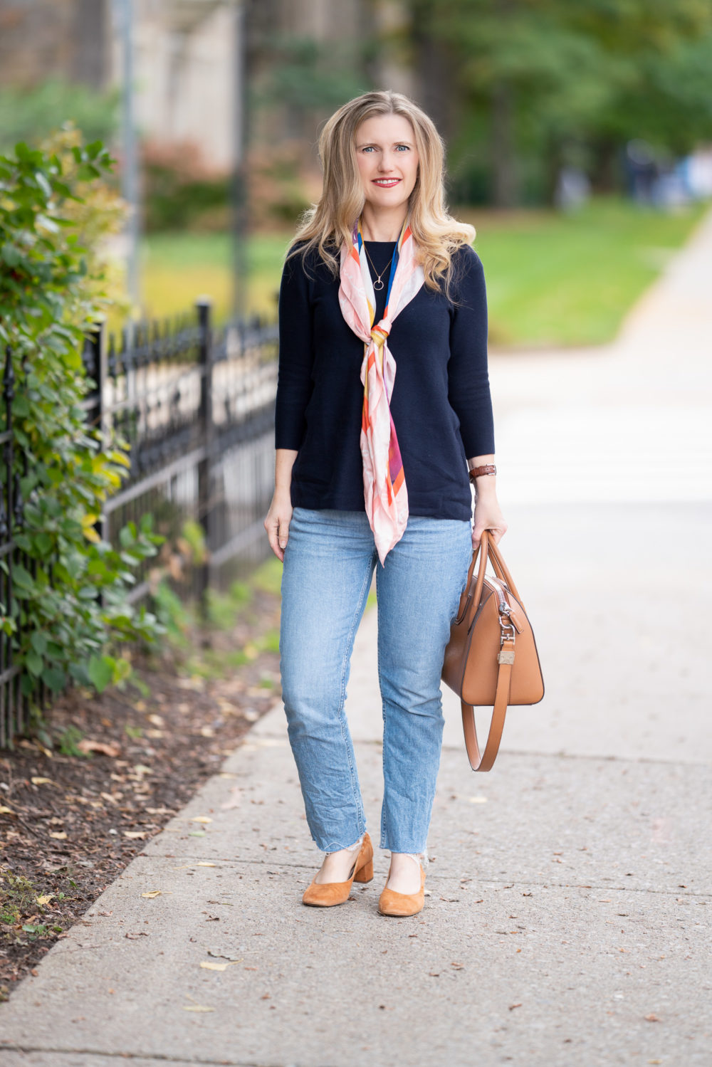 Petite Fashion Blog | Talbots Art of the Scarf | Breast Cancer Awareness Month | Everlane Kick Crop Jeans | Givenchy Antigona Bag