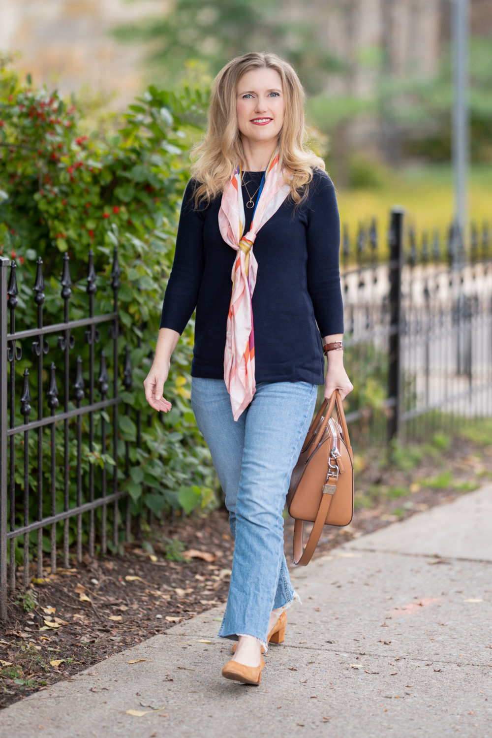 Petite Fashion Blog | Talbots Art of the Scarf | Breast Cancer Awareness Month | Everlane Kick Crop Jeans | Givenchy Antigona Bag