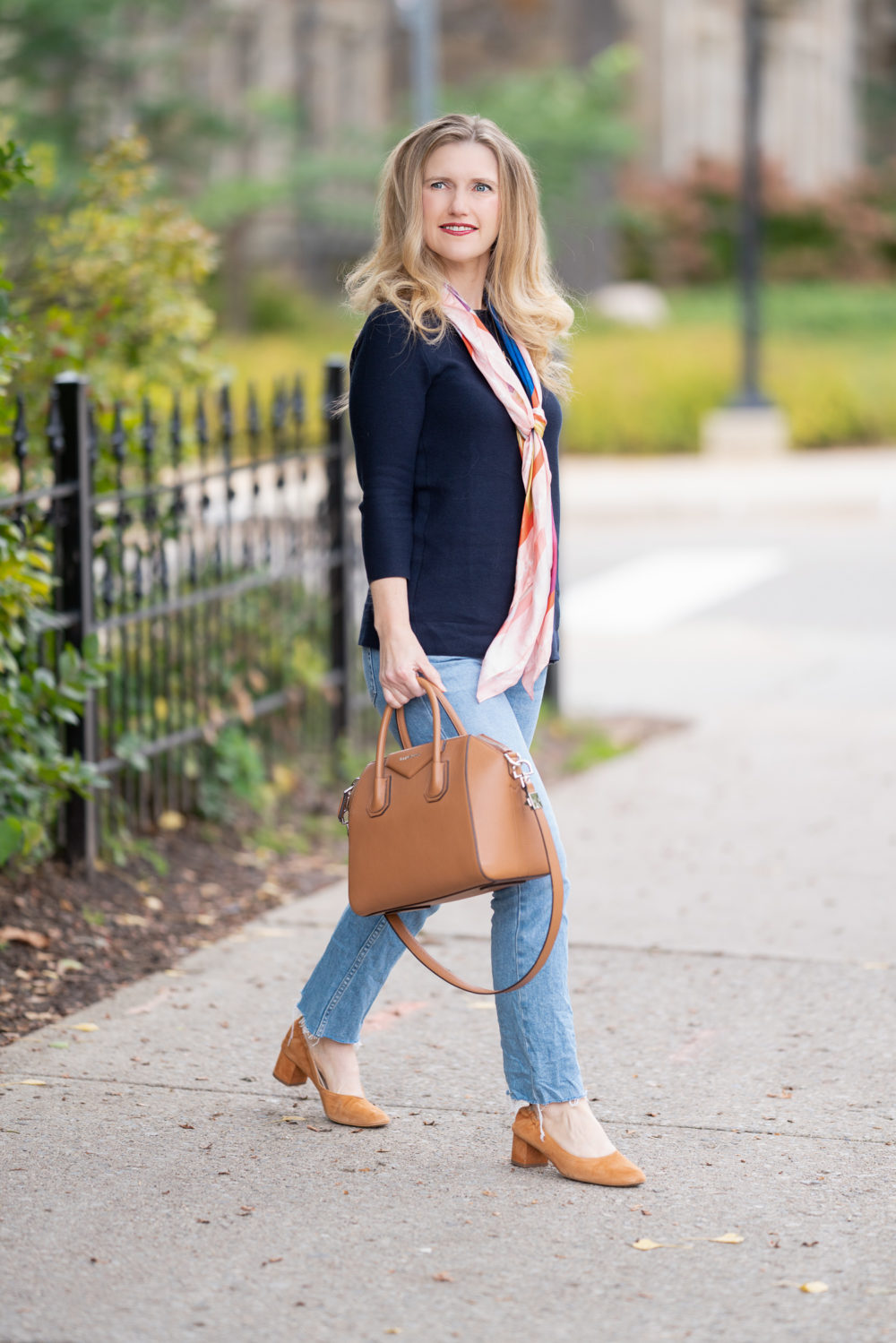 Petite Fashion Blog | Talbots Art of the Scarf | Breast Cancer Awareness Month | Everlane Kick Crop Jeans | Givenchy Antigona Bag