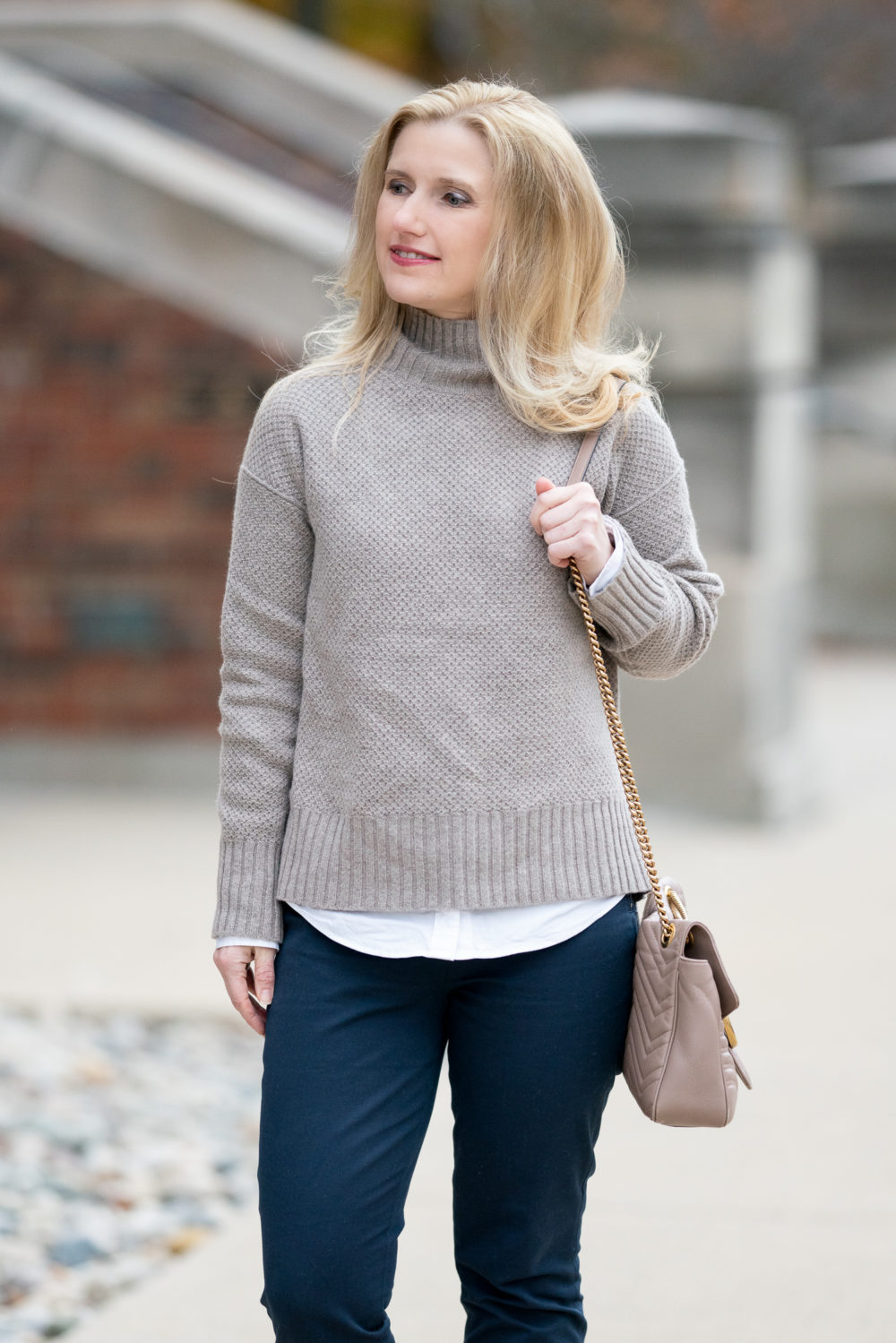 Petite Fashion Blog | Everlane ReCashmere Stroopwafel Turtleneck | Everlane Day Heel | Everlane Side Zip Work Pants
