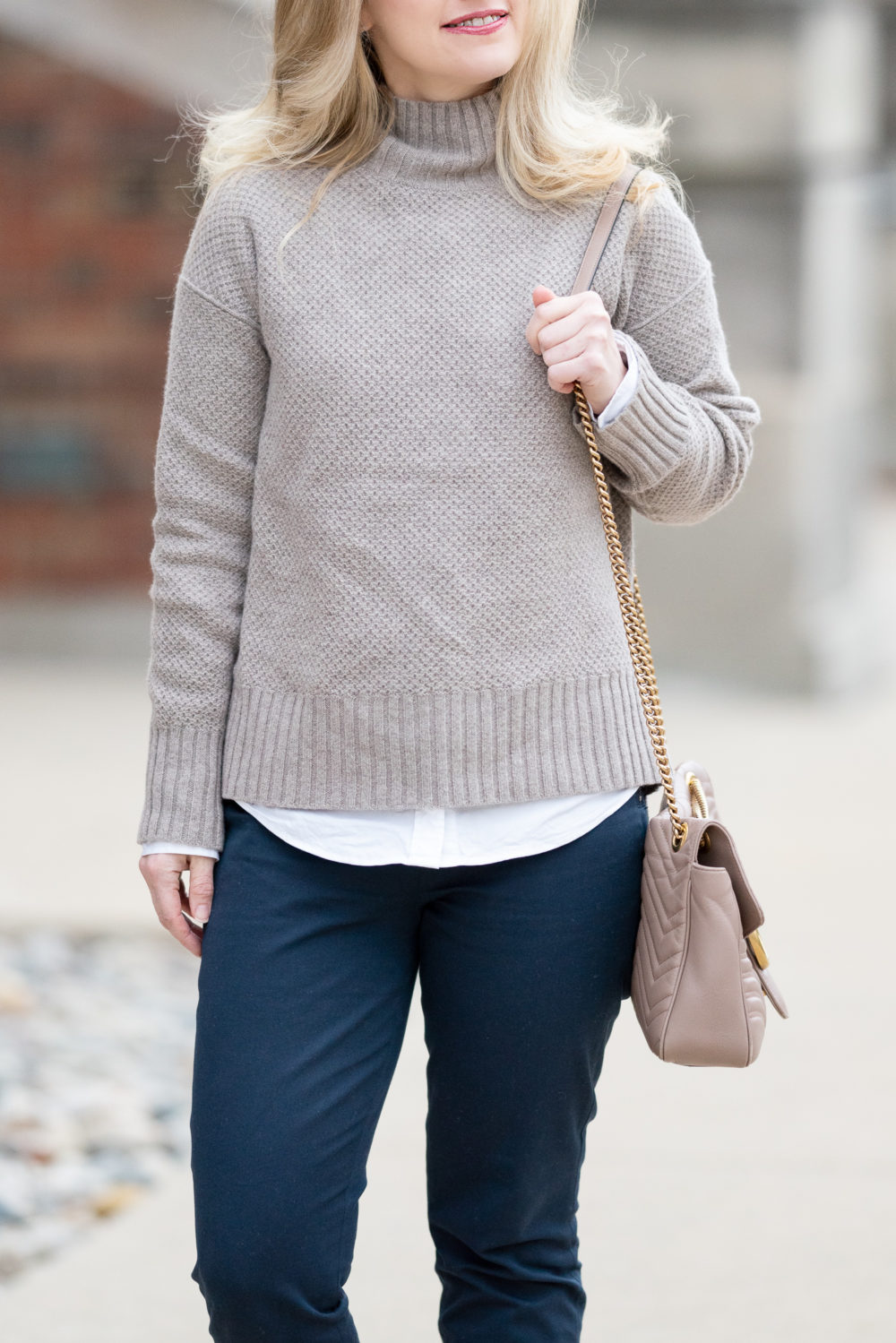 Petite Fashion Blog | Everlane ReCashmere Stroopwafel Turtleneck | Everlane Day Heel | Everlane Side Zip Work Pants