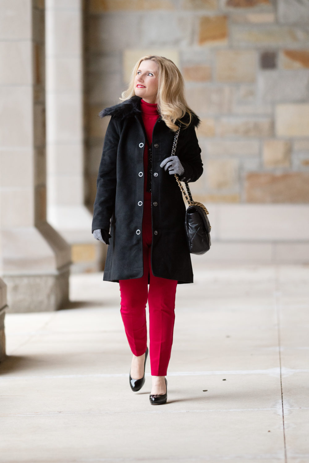 Petite Fashion Blog | Chicos CoolMax Turtleneck Sweater | Chicos Juliet Ankle Pants | Herringbone Print Gloves | Chanel 19 Bag