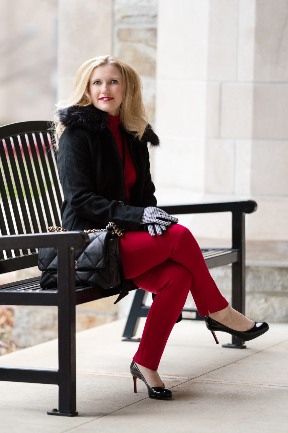 Petite Fashion Blog | Chicos CoolMax Turtleneck Sweater | Chicos Juliet Ankle Pants | Herringbone Print Gloves | Chanel 19 Bag