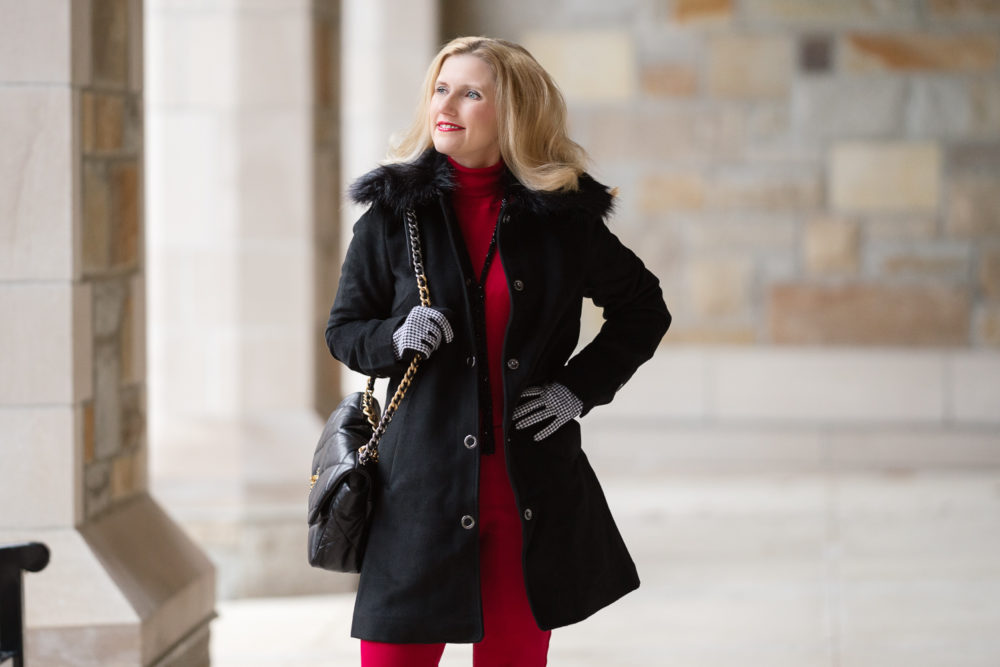 Petite Fashion Blog | Chicos CoolMax Turtleneck Sweater | Chicos Juliet Ankle Pants | Herringbone Print Gloves | Chanel 19 Bag