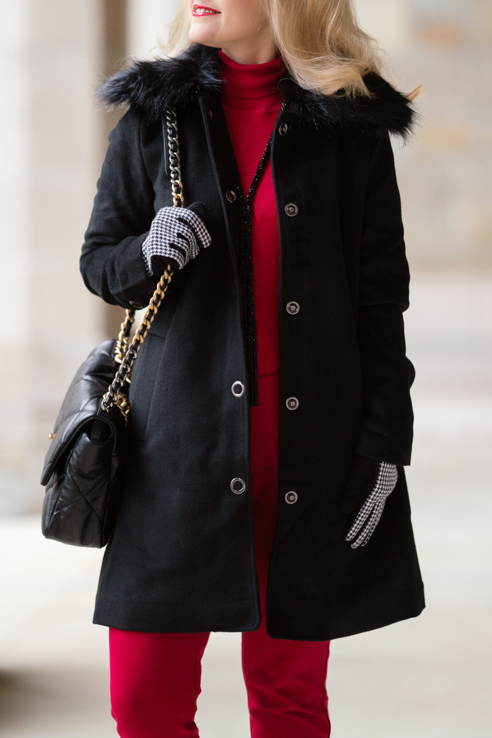 Petite Fashion Blog | Chicos CoolMax Turtleneck Sweater | Chicos Juliet Ankle Pants | Herringbone Print Gloves | Chanel 19 Bag