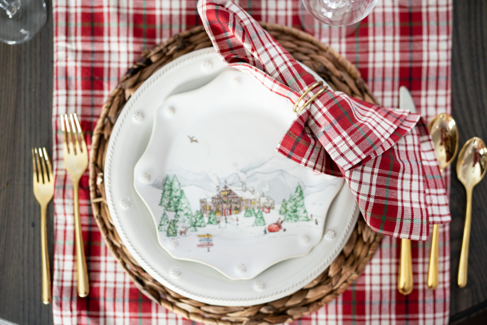 Petite Fashion Blog | Our Home for the Holidays | Christmas Decor | Flocked Christmas Tree | White Kitchen- | Juliska Berry and Thread | Juliska Holiday Dinnerware | FTD Flowers | Christmas Flowers