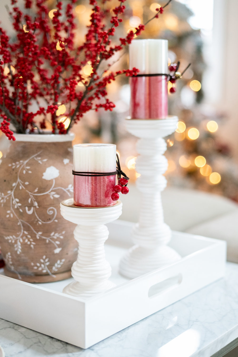  Petite Fashion Blog | Our Home for the Holidays | Christmas Decor | Flocked Christmas Tree | Christmas Pillows