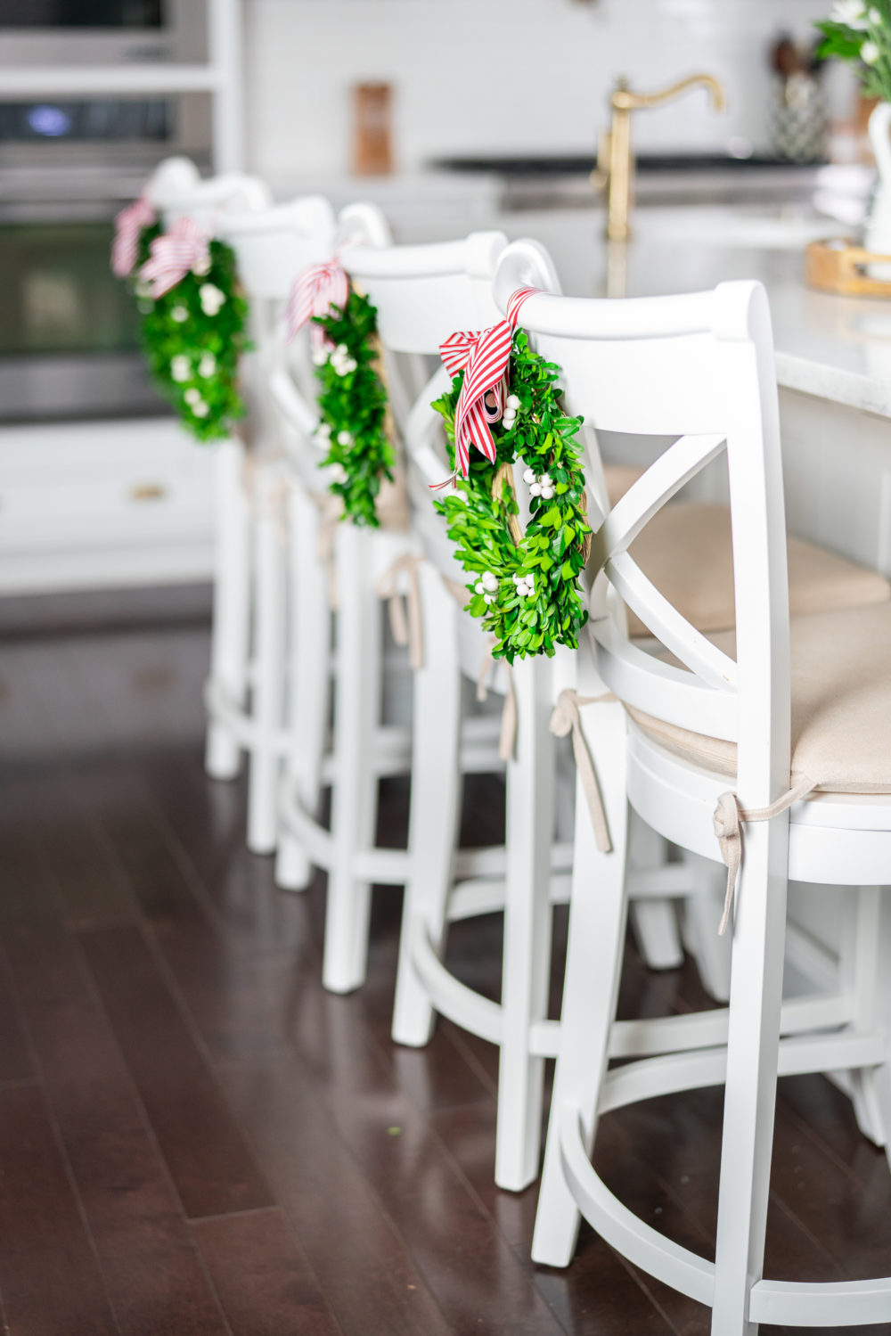 Petite Fashion Blog | Our Home for the Holidays | Christmas Decor | Flocked Christmas Tree | White Kitchen 