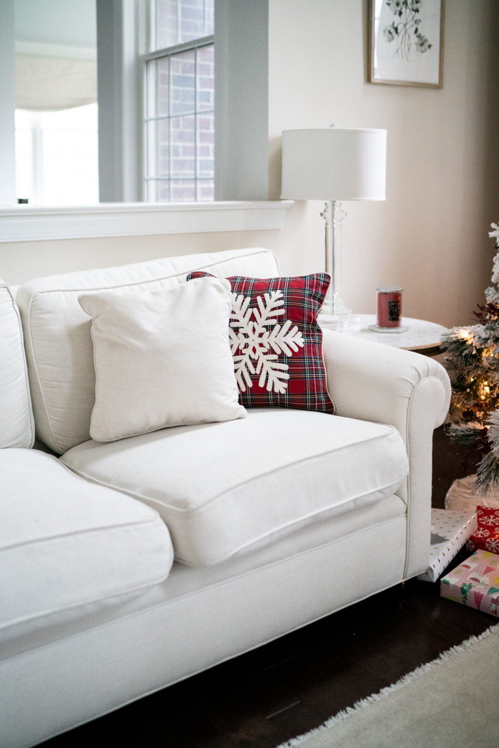  Petite Fashion Blog | Our Home for the Holidays | Christmas Decor | Flocked Christmas Tree | Christmas Pillows