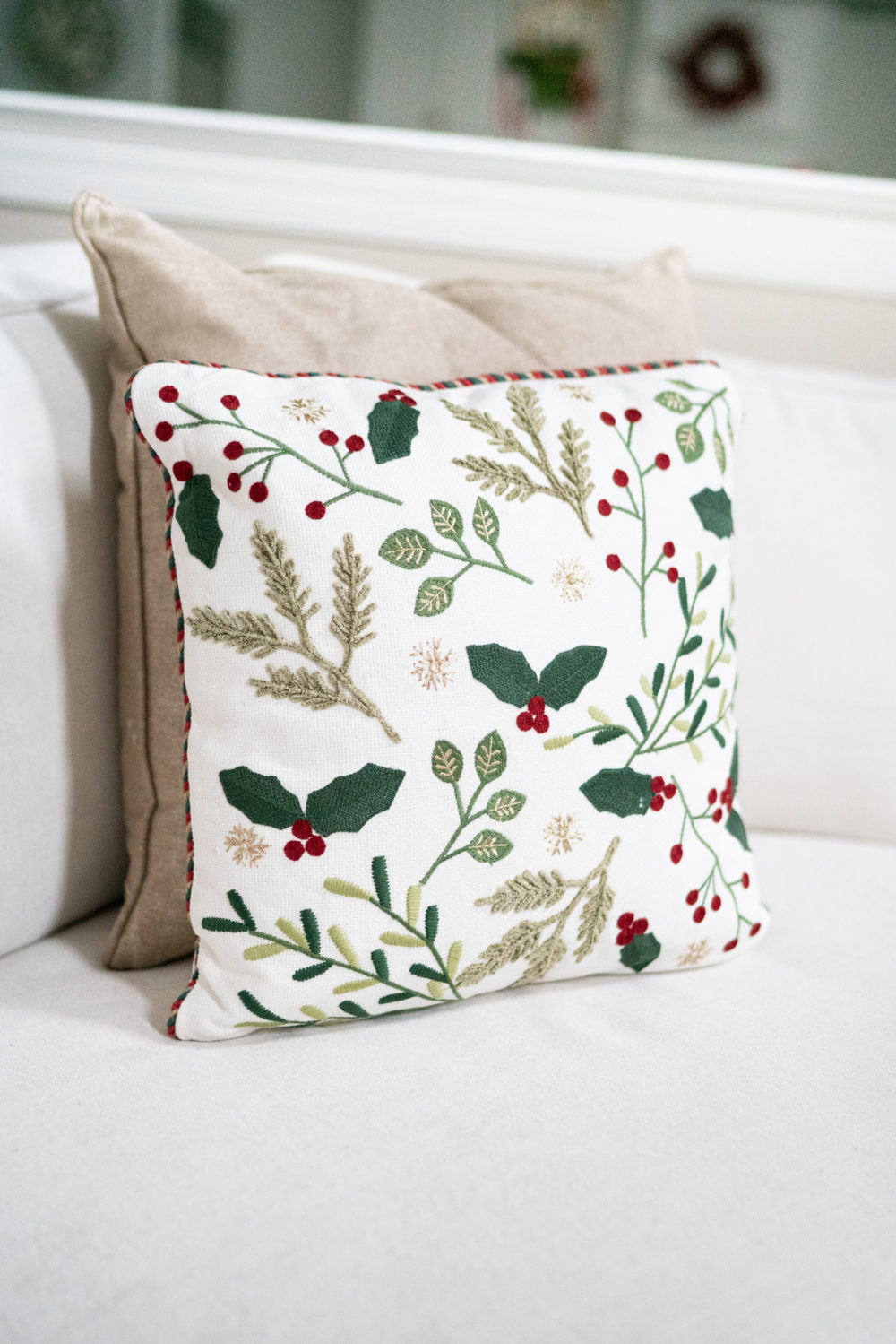  Petite Fashion Blog | Our Home for the Holidays | Christmas Decor | Flocked Christmas Tree | Christmas Pillows