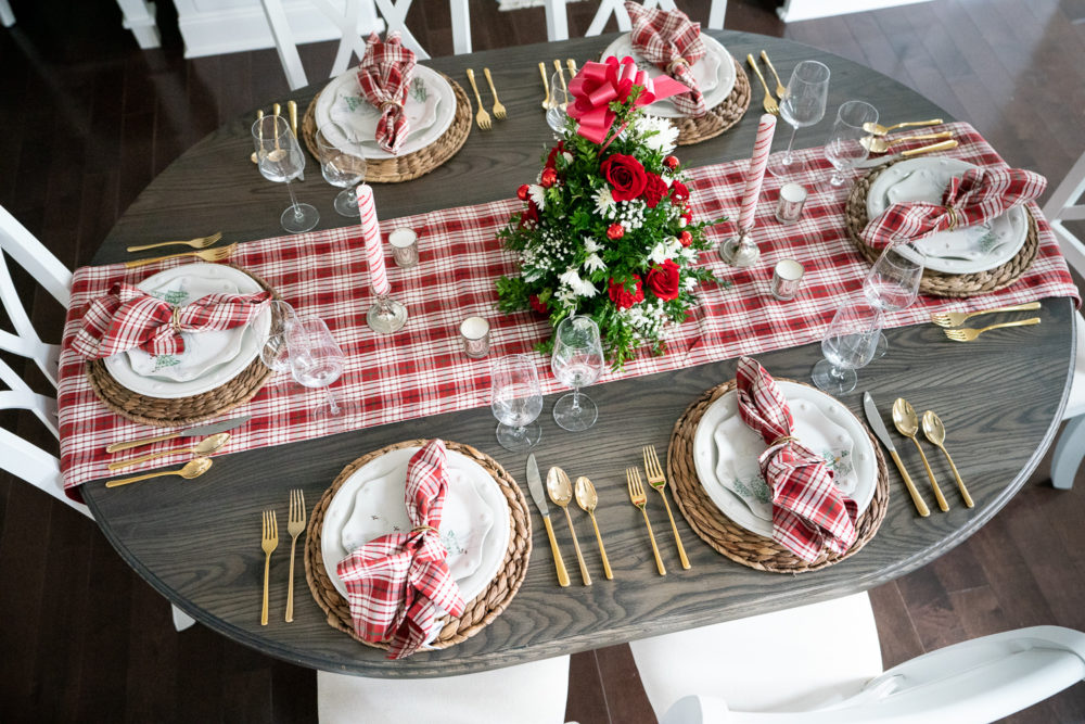 Petite Fashion Blog | Our Home for the Holidays | Christmas Decor | Flocked Christmas Tree | White Kitchen- | Juliska Berry and Thread | Juliska Holiday Dinnerware | FTD Flowers | Christmas Flowers