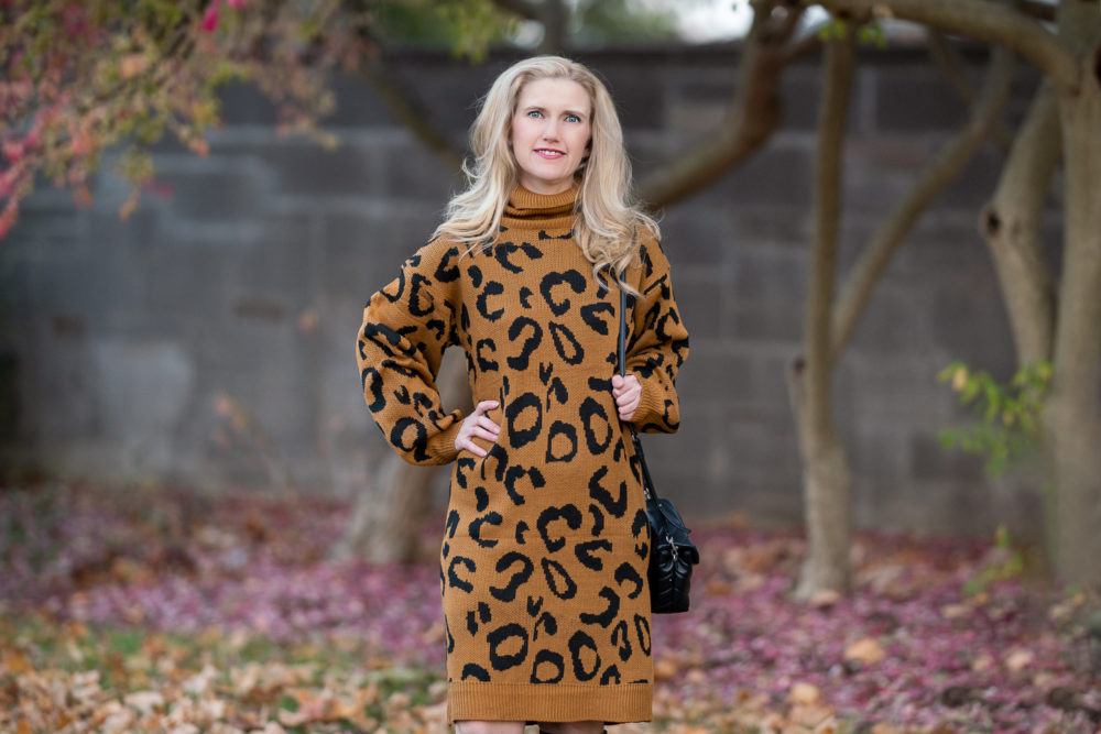 Petite Fashion Blog | Prettygarden Leopard Print Sweater Dress | Aquatalia Boots