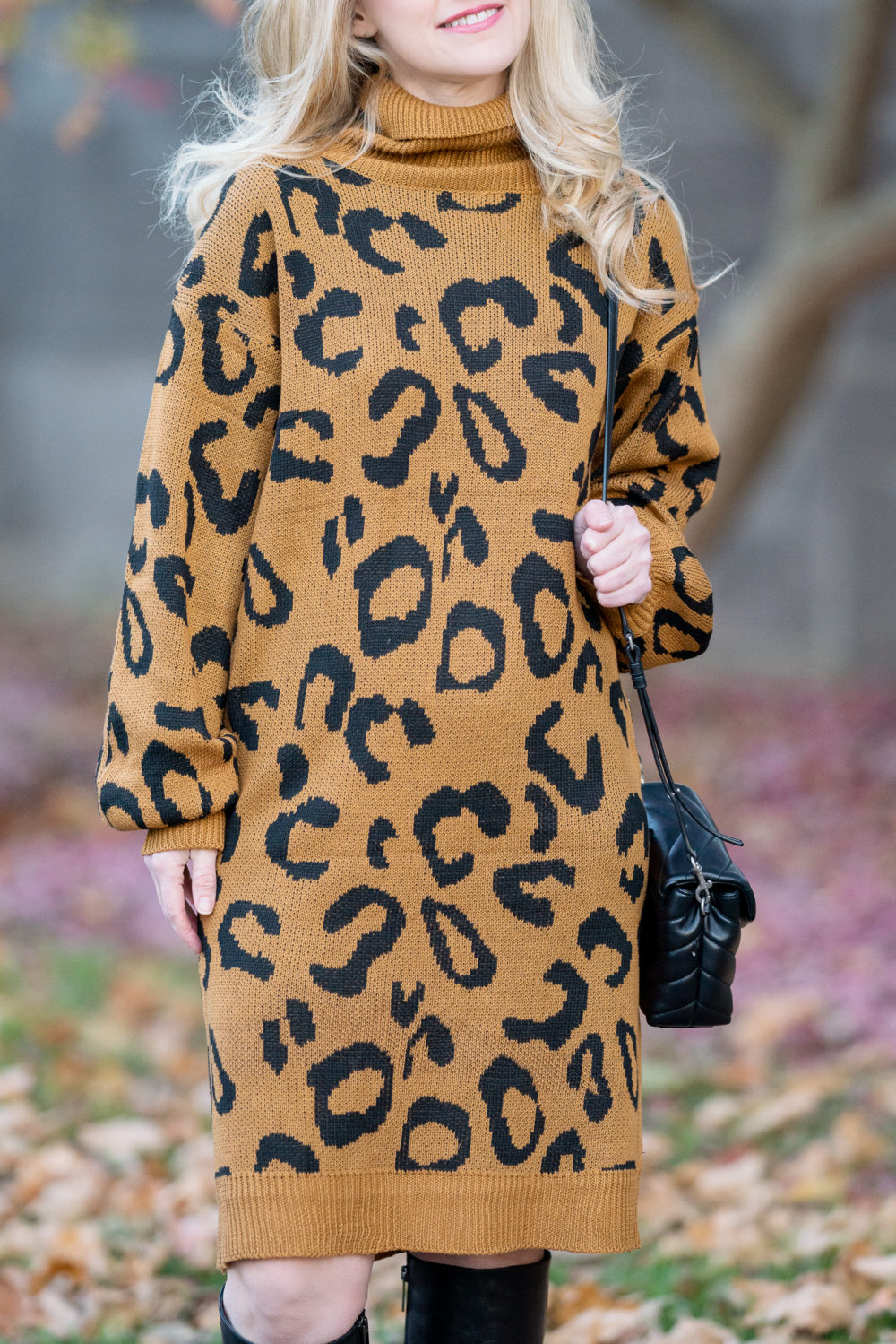 Petite Fashion Blog | Prettygarden Leopard Print Sweater Dress | Aquatalia Boots