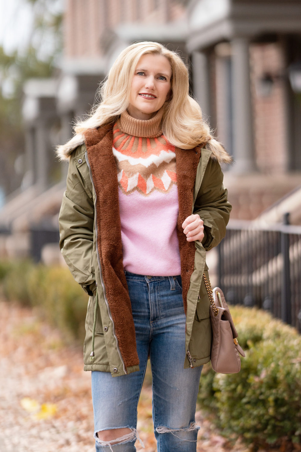 Petite Fashion Blog | Grace Karin Hooded Fleece Lined Parka | J. Crew Fair Isle Sweater | Vince Camuto Gigetta Bootie