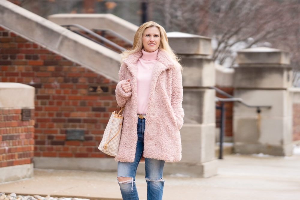 Petite Fashion Blog | Peach Copenhagen Coat | Louis Vuitton Neverfull Bag | Everlane Boots | Peach Clothing
