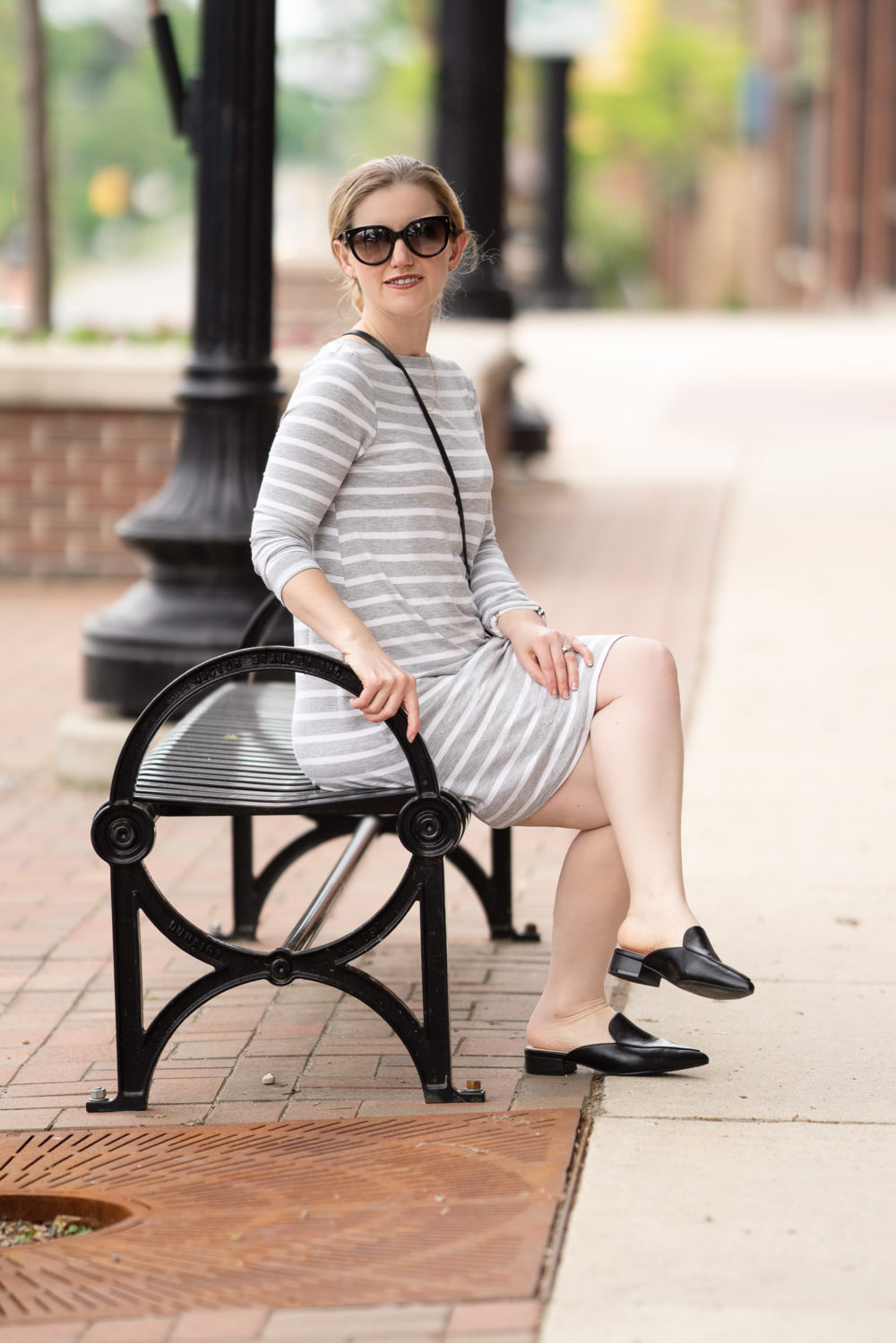 Petite Fashion Blog | Amazon Essentials Women's 3-4 Sleeve Boatneck Dress | Cole Haan Black Mules