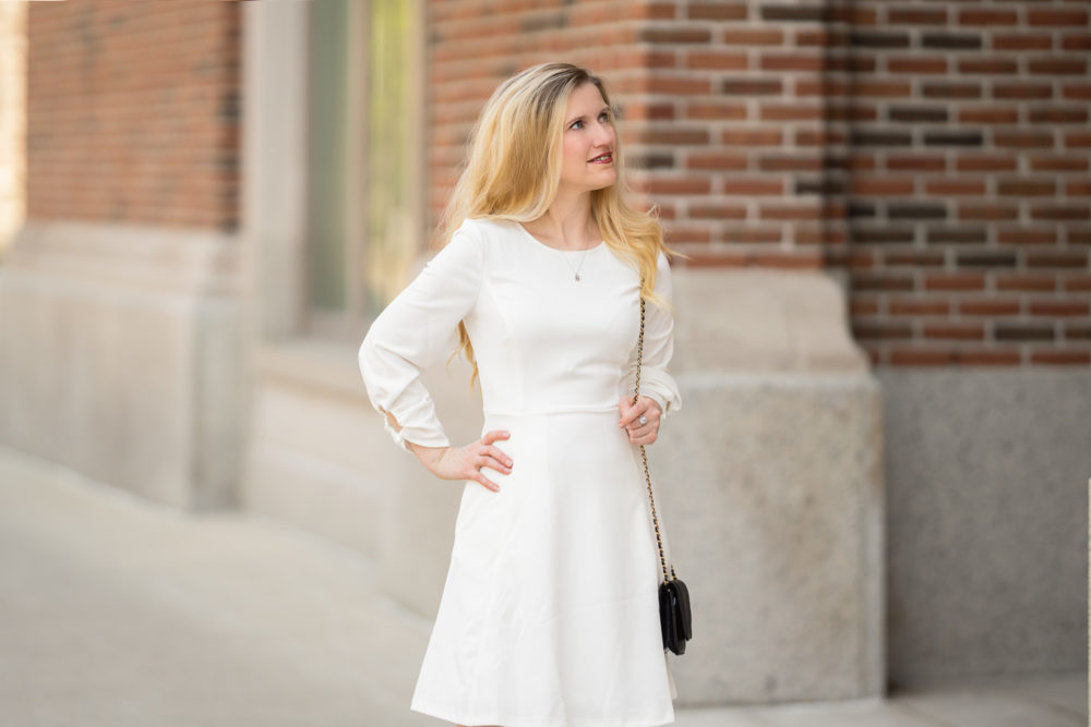 Petite Fashion Blog | Amazon Lark & Ro Women's Gathered 3-4 Sleeve Crew Neck Fit and Flare Dress