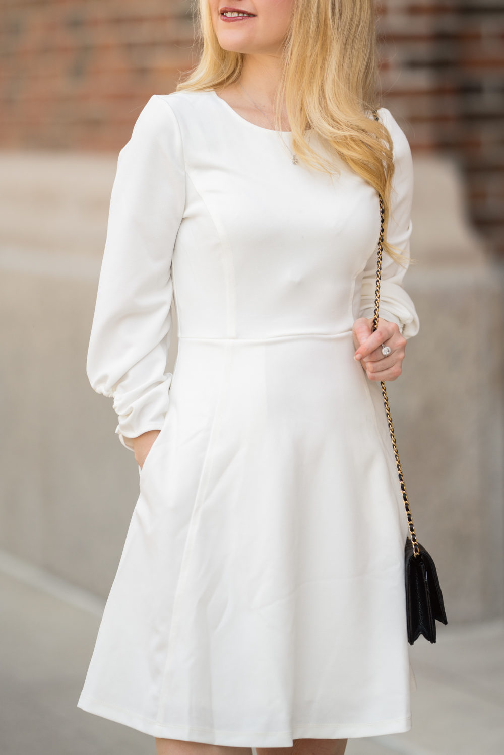 Petite Fashion Blog | Amazon Lark & Ro Women's Gathered 3-4 Sleeve Crew Neck Fit and Flare Dress