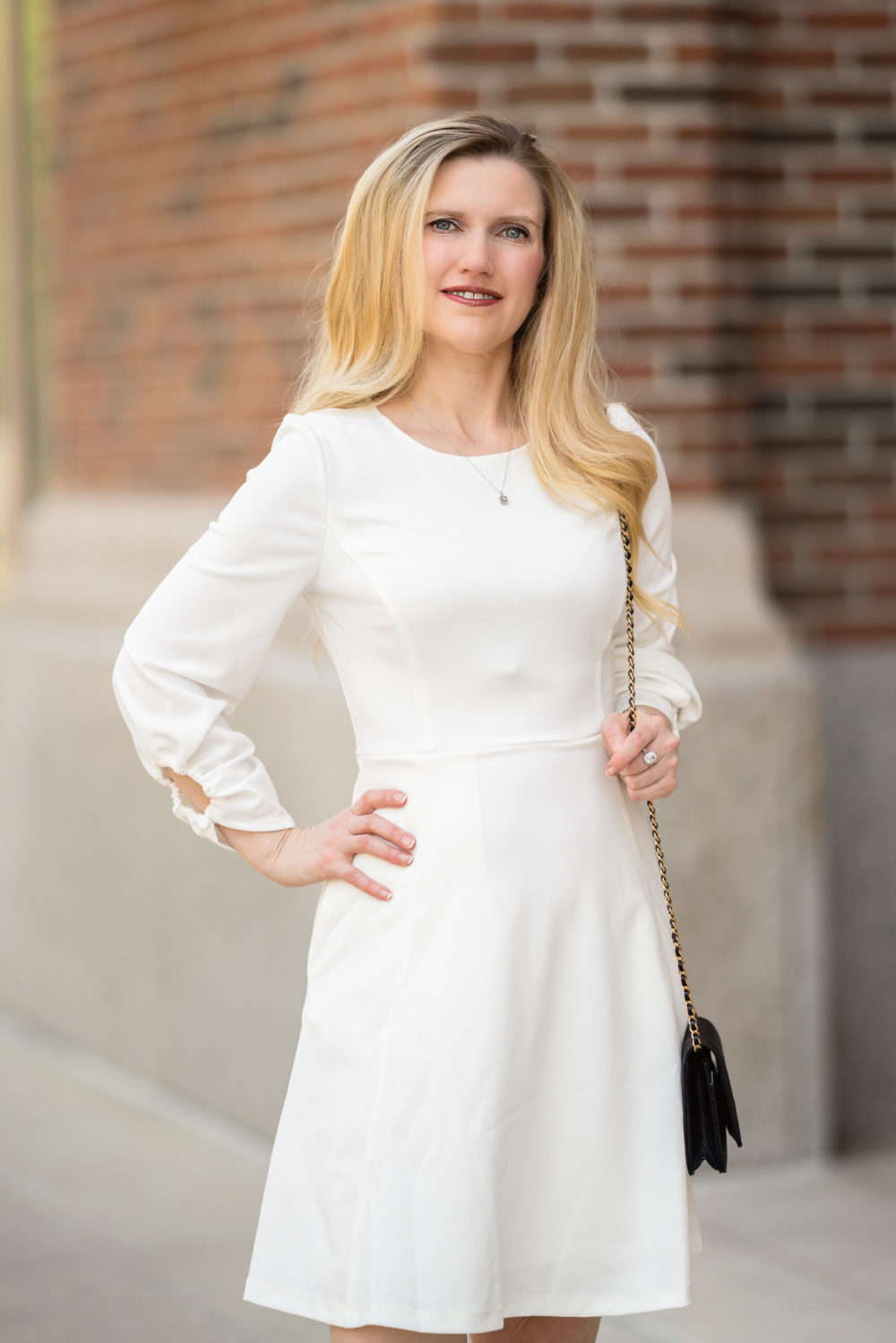 Petite Fashion Blog | Amazon Lark & Ro Women's Gathered 3-4 Sleeve Crew Neck Fit and Flare Dress