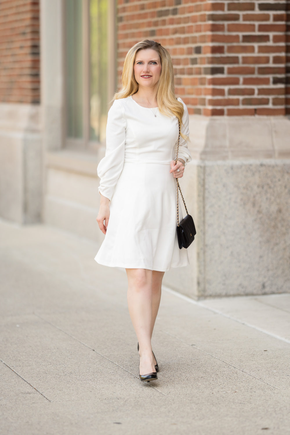 Petite Fashion Blog | Amazon Lark & Ro Women's Gathered 3-4 Sleeve Crew Neck Fit and Flare Dress